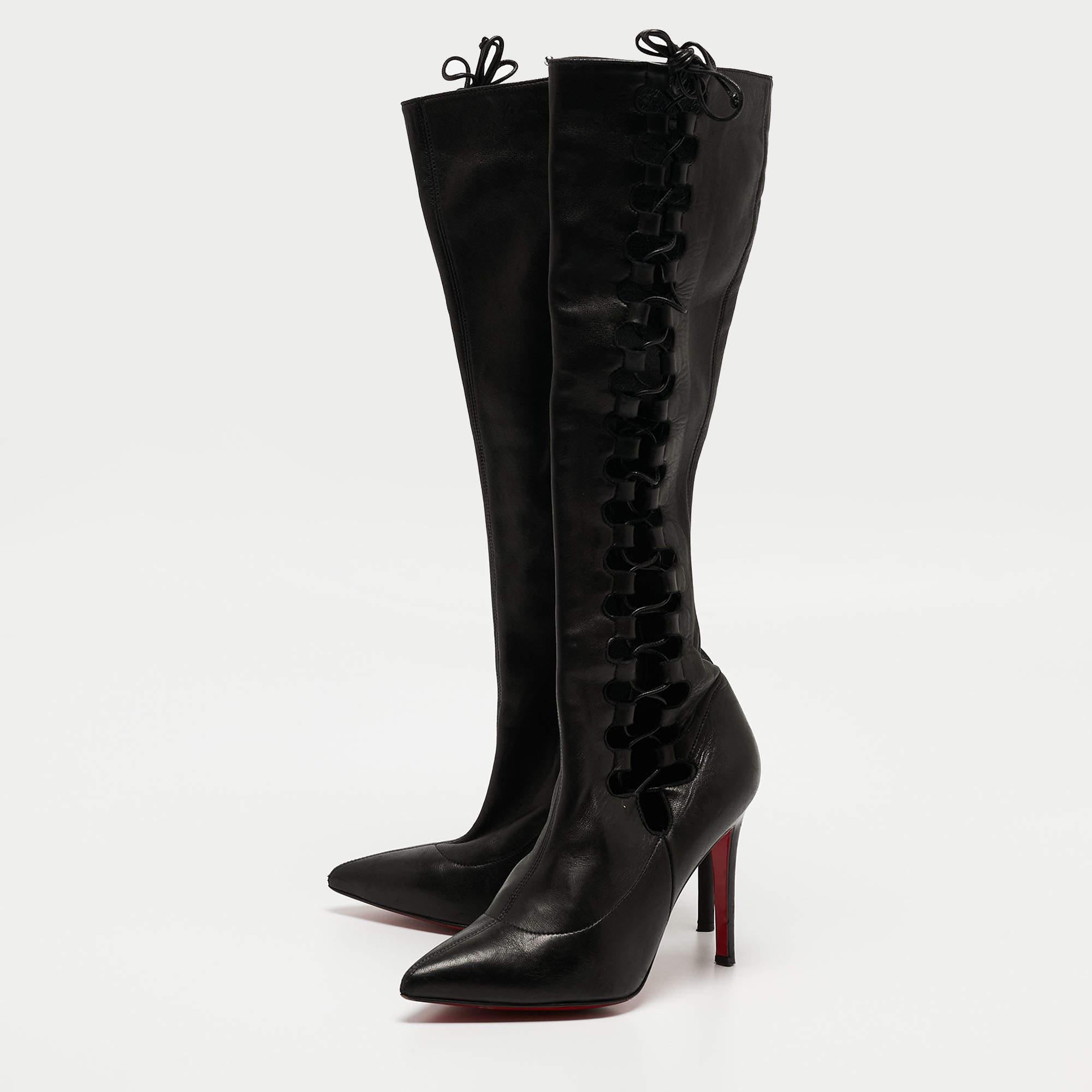 Christian Louboutin Black Leather Sempre Knee Length Boots Size 37 For Sale 2