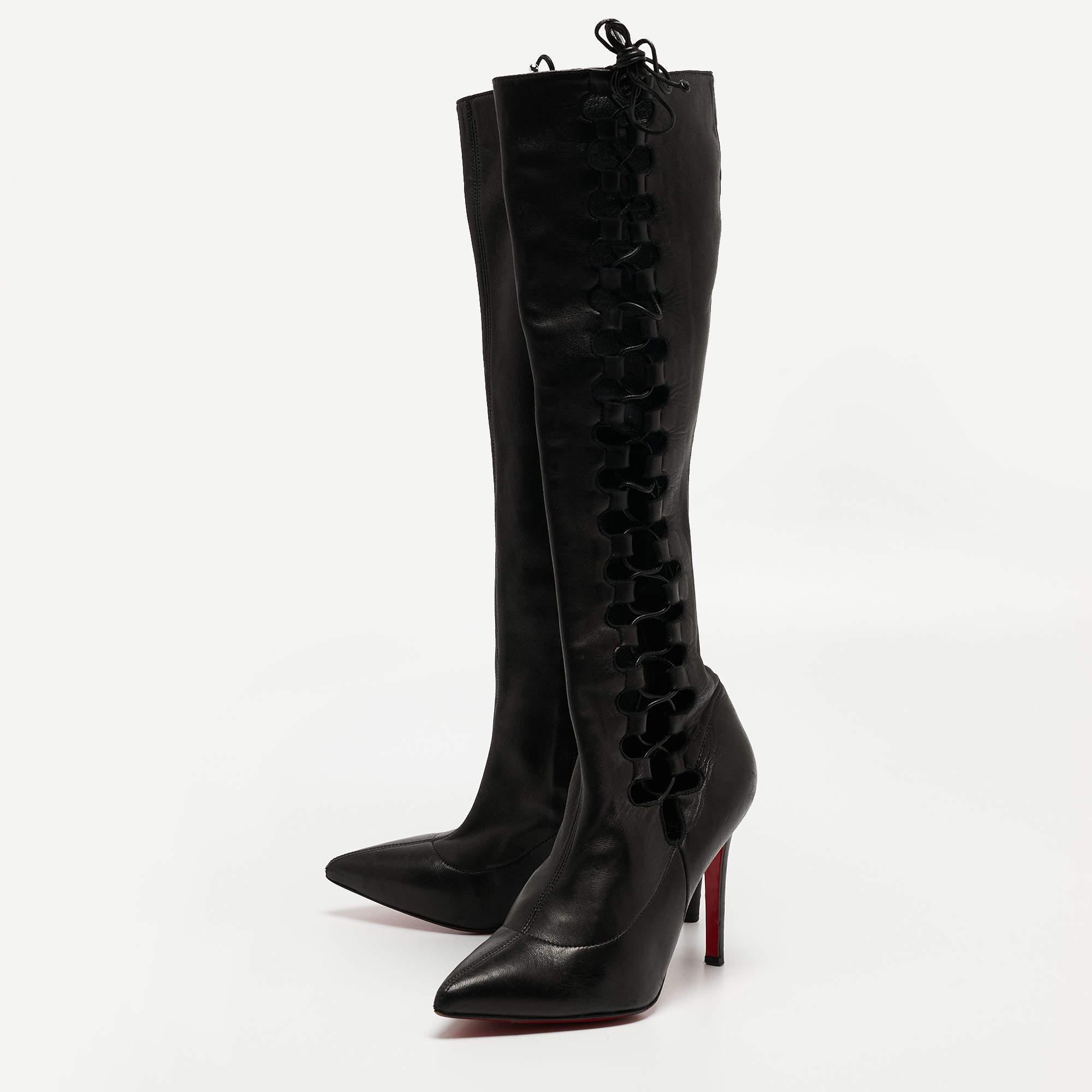 Christian Louboutin Black Leather Sempre Knee Length Boots Size 37 For Sale 3