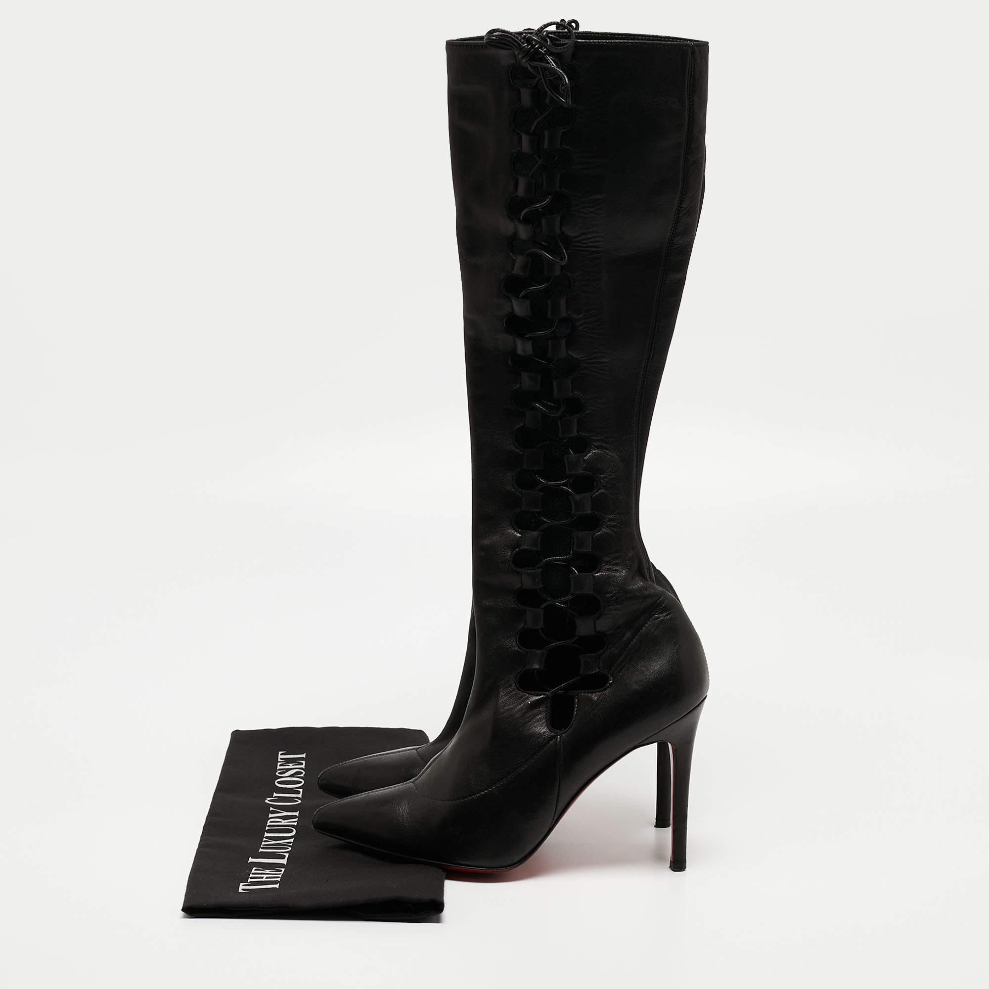 Christian Louboutin Black Leather Sempre Knee Length Boots Size 37 5
