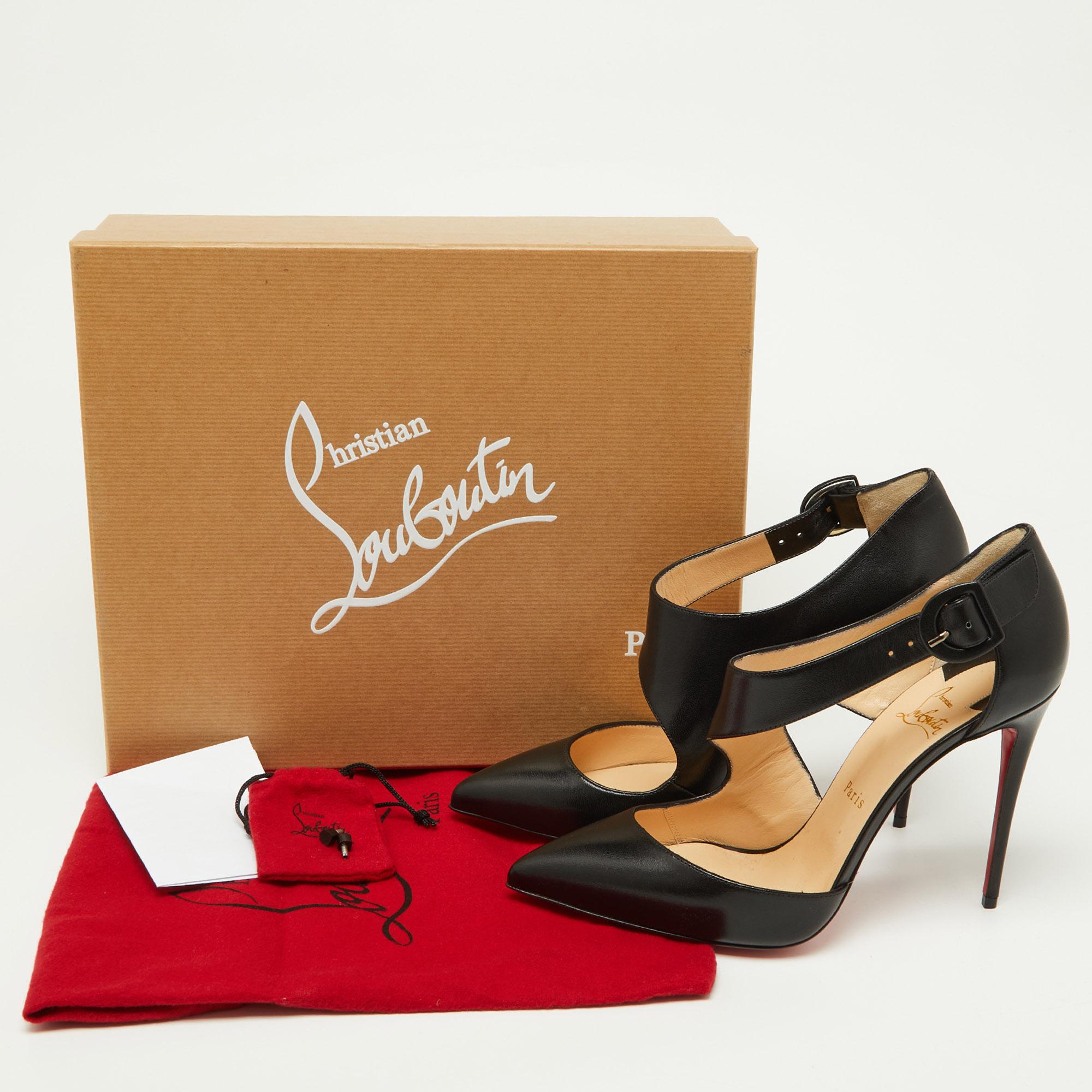 Christian Louboutin Black Leather Sharpeta Pointed-Toe Pumps Size 40.5 For Sale 5