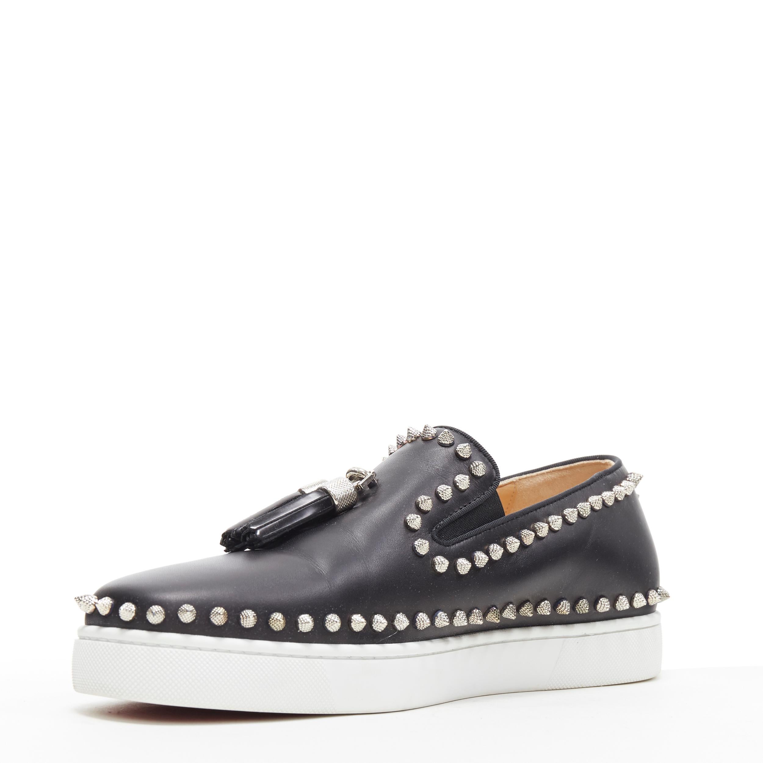 CHRISTIAN LOUBOUTIN black leather silver spike stud tassel skate sneaker EU41.5 In Excellent Condition In Hong Kong, NT