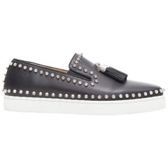 CHRISTIAN LOUBOUTIN black leather silver spike stud tassel skate sneaker EU41.5