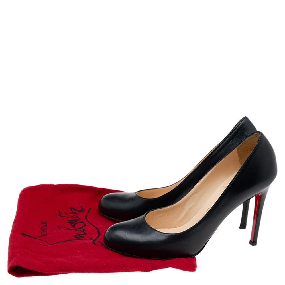 Women's Christian Louboutin Black Leather Simple Pumps Size 38