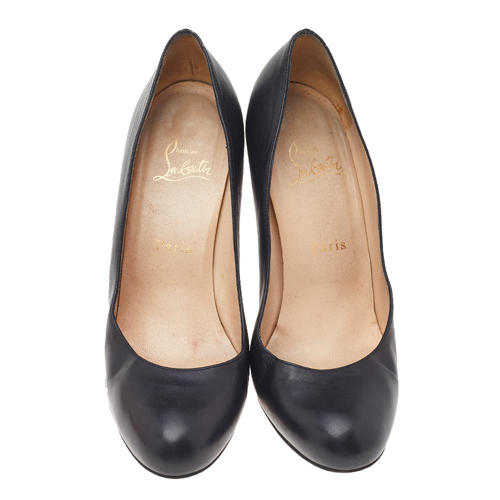 Christian Louboutin Black Leather Simple Pumps Size 38.5 For Sale 1