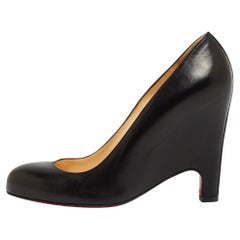 Christian Louboutin Black Leather Simple Wedge Pumps Size 38.5
