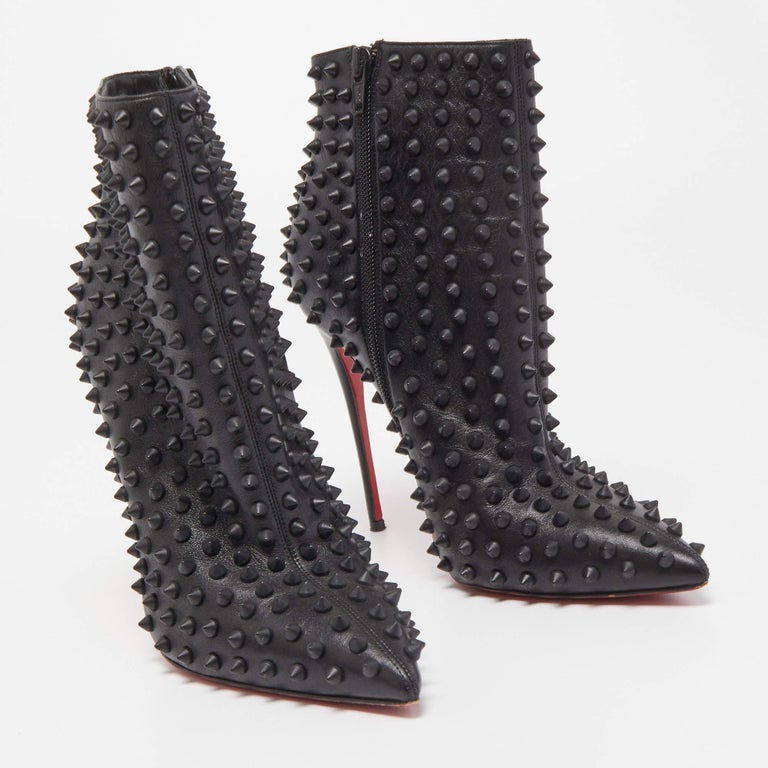Christian Louboutin Snakilta Spiked Leather Ankle Boots in Black