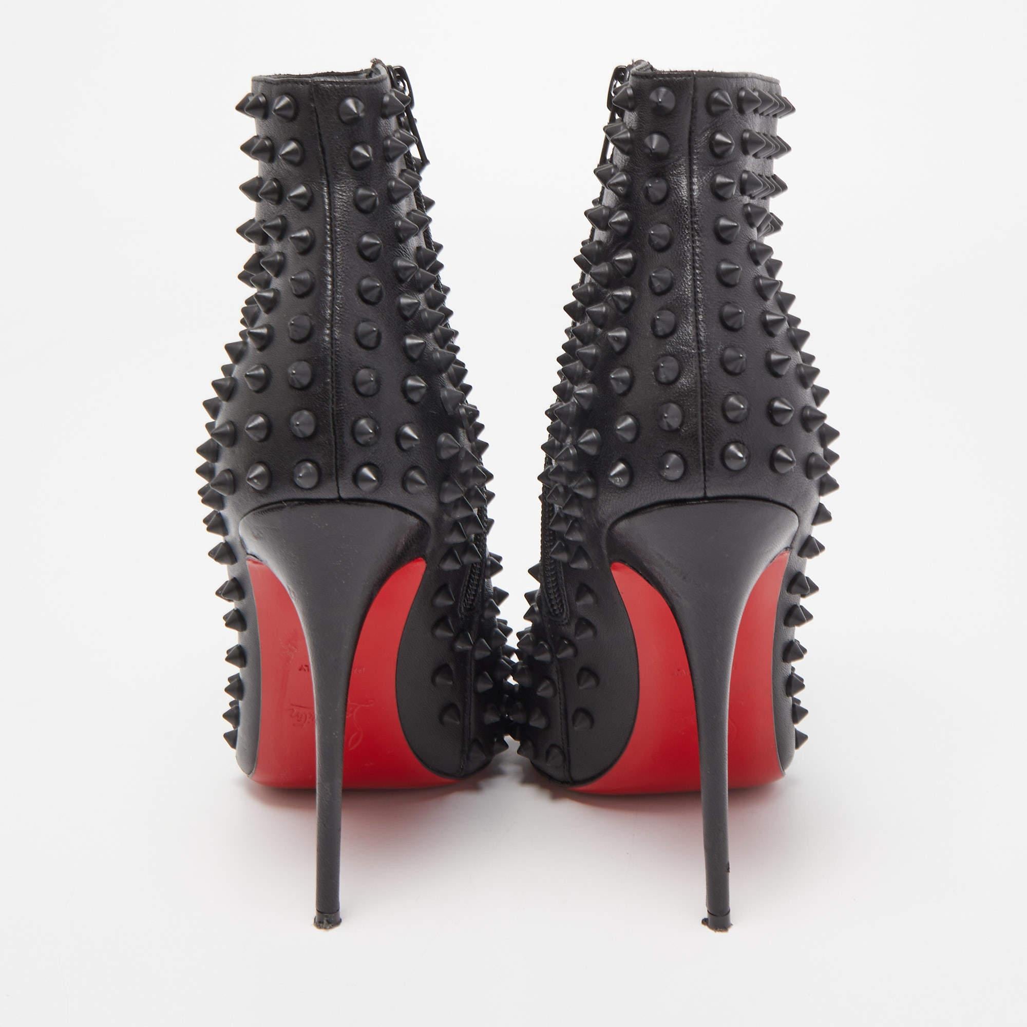 Christian Louboutin Black Leather Snakilta Spike Ankle Booties Size 38 3