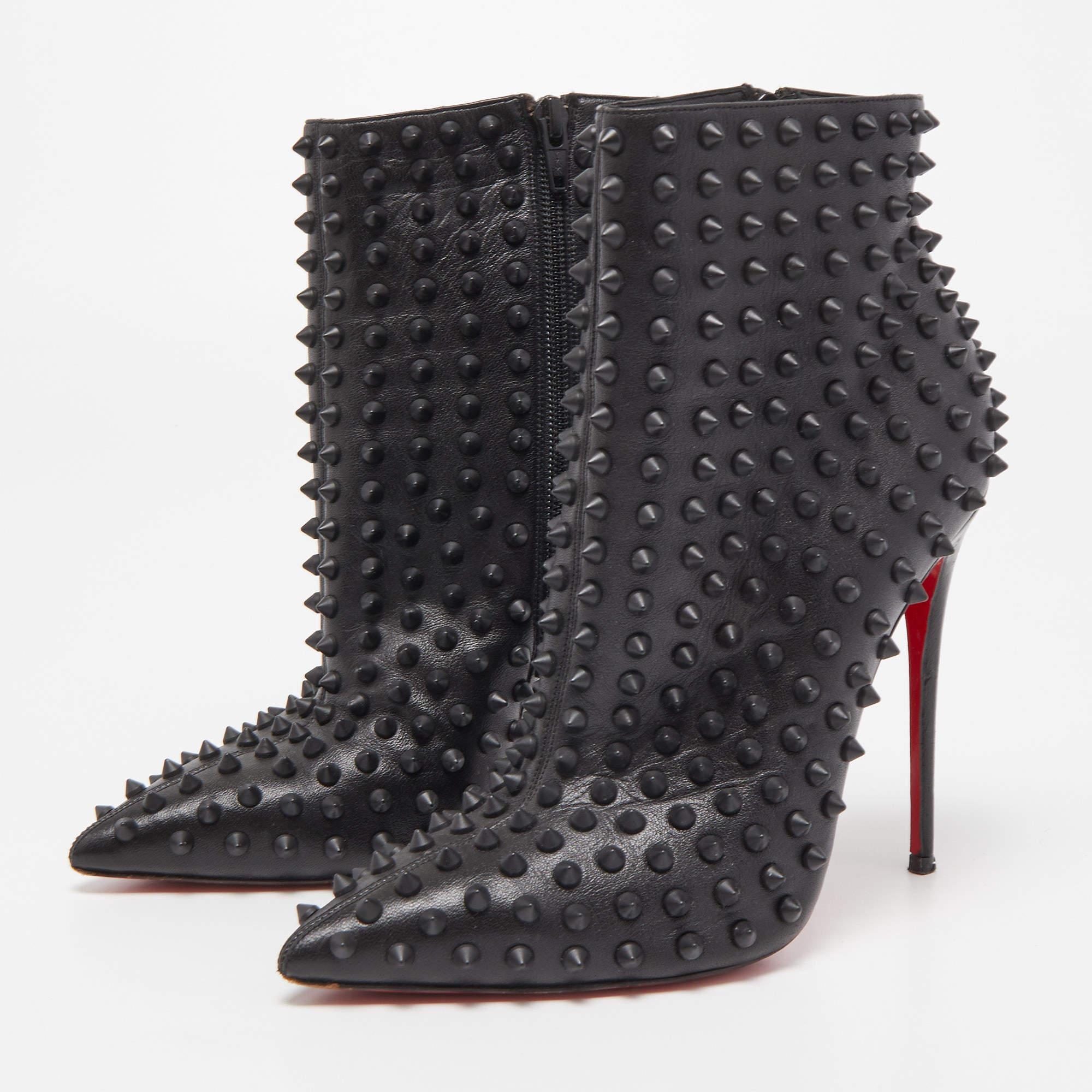 Christian Louboutin Black Leather Snakilta Spike Ankle Booties Size 38 4