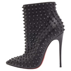 Christian Louboutin Black Leather Snakilta Spike Ankle Booties Size 38