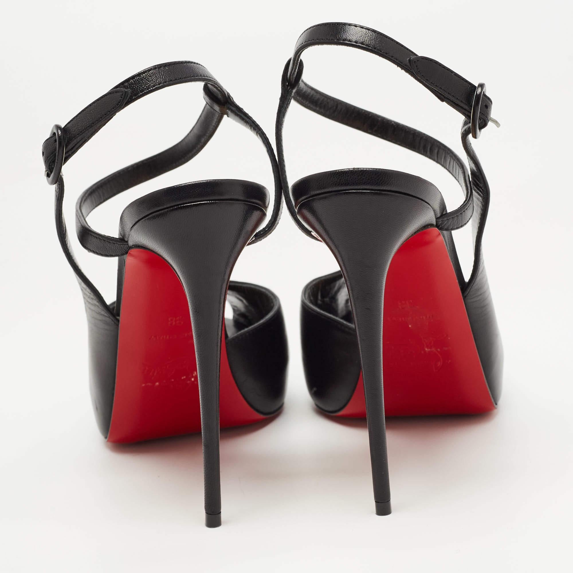 Christian Louboutin Black Leather So Jenlove D'orsay Sandals Size 38 For Sale 2