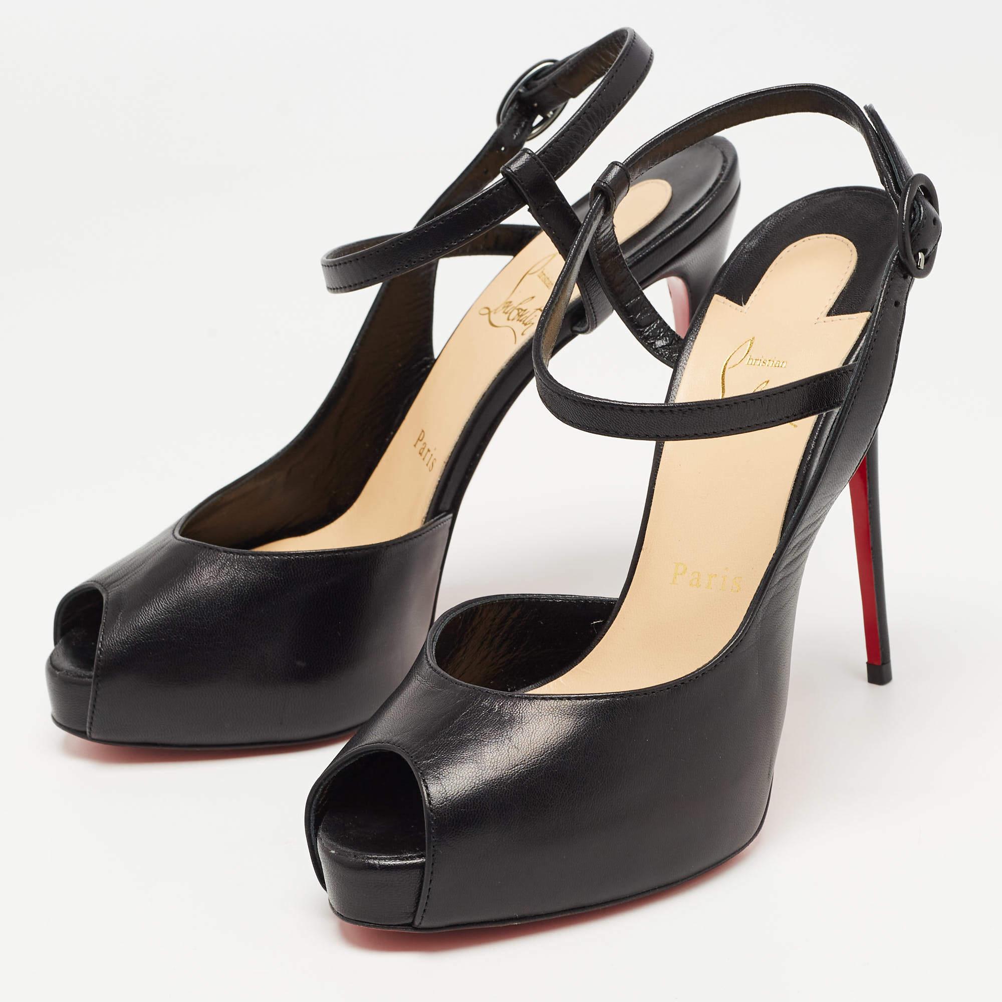 Christian Louboutin Black Leather So Jenlove D'orsay Sandals Size 38 For Sale 4