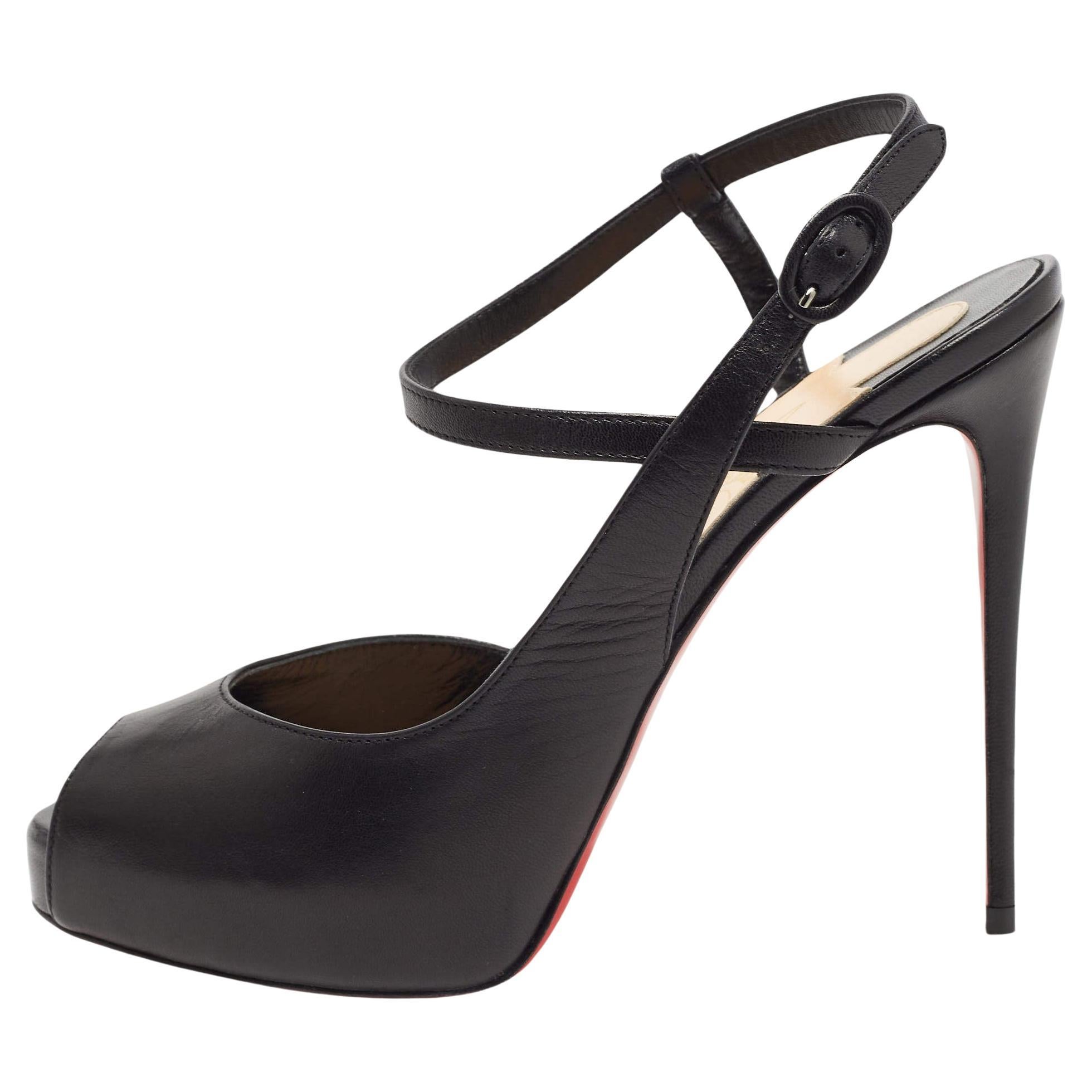 Christian Louboutin Black Leather So Jenlove D'orsay Sandals Size 38 For Sale