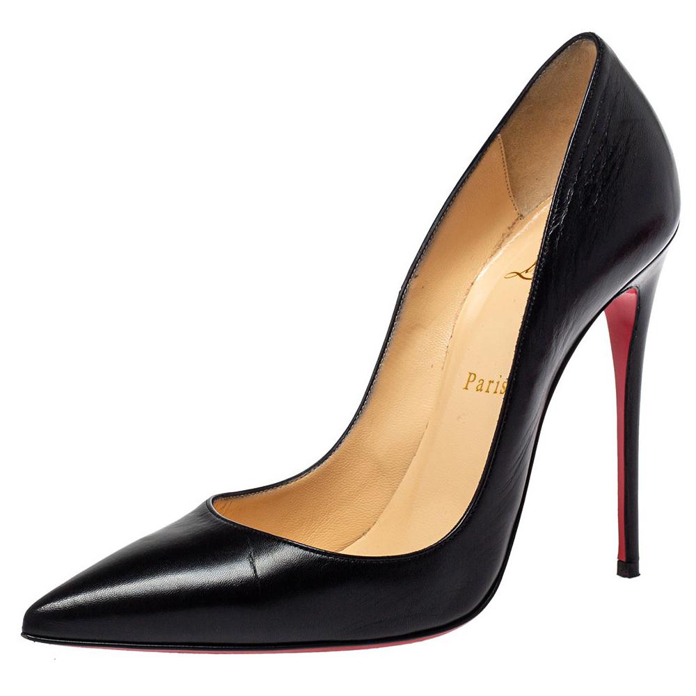 Christian Louboutin Black Leather So Kate Pointed Toe Pumps Size 38.5