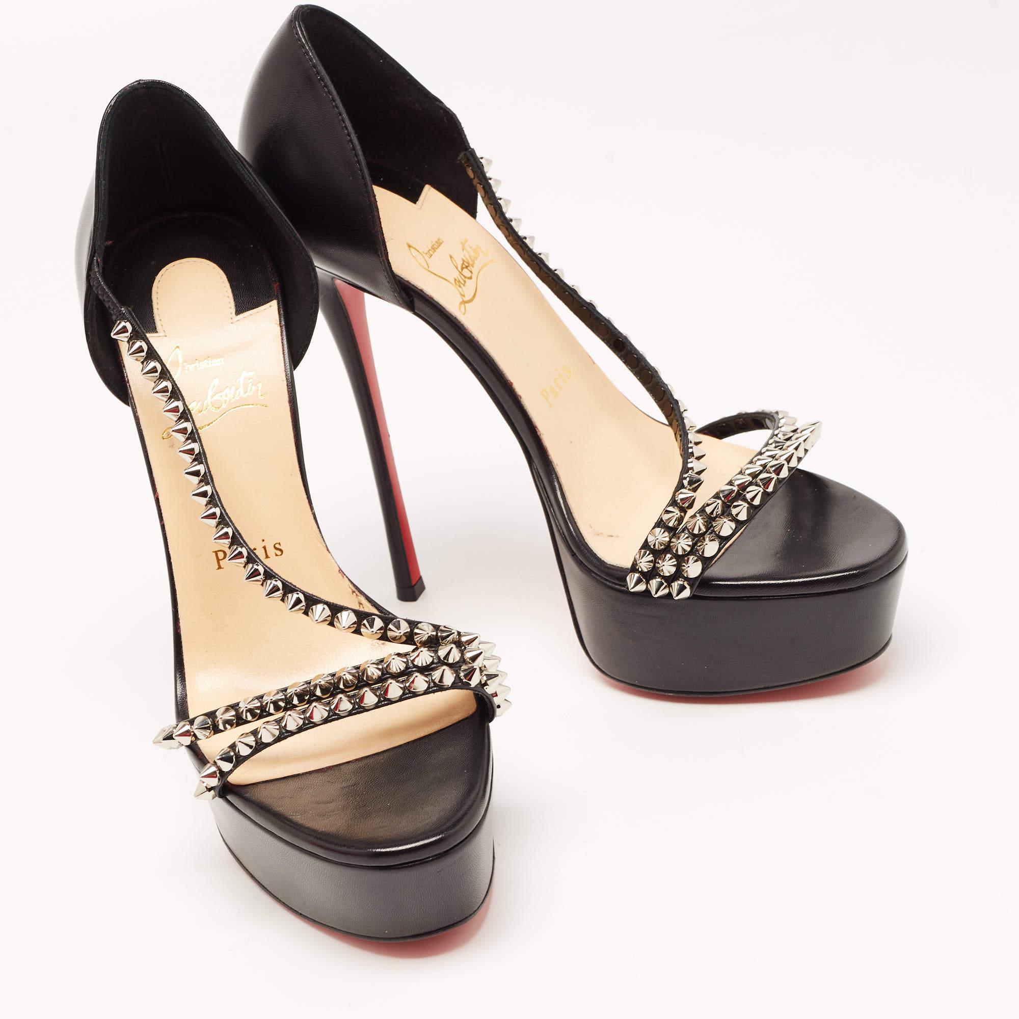 Christian Louboutin Black Leather So Spike Alta Sandals Size 38 2