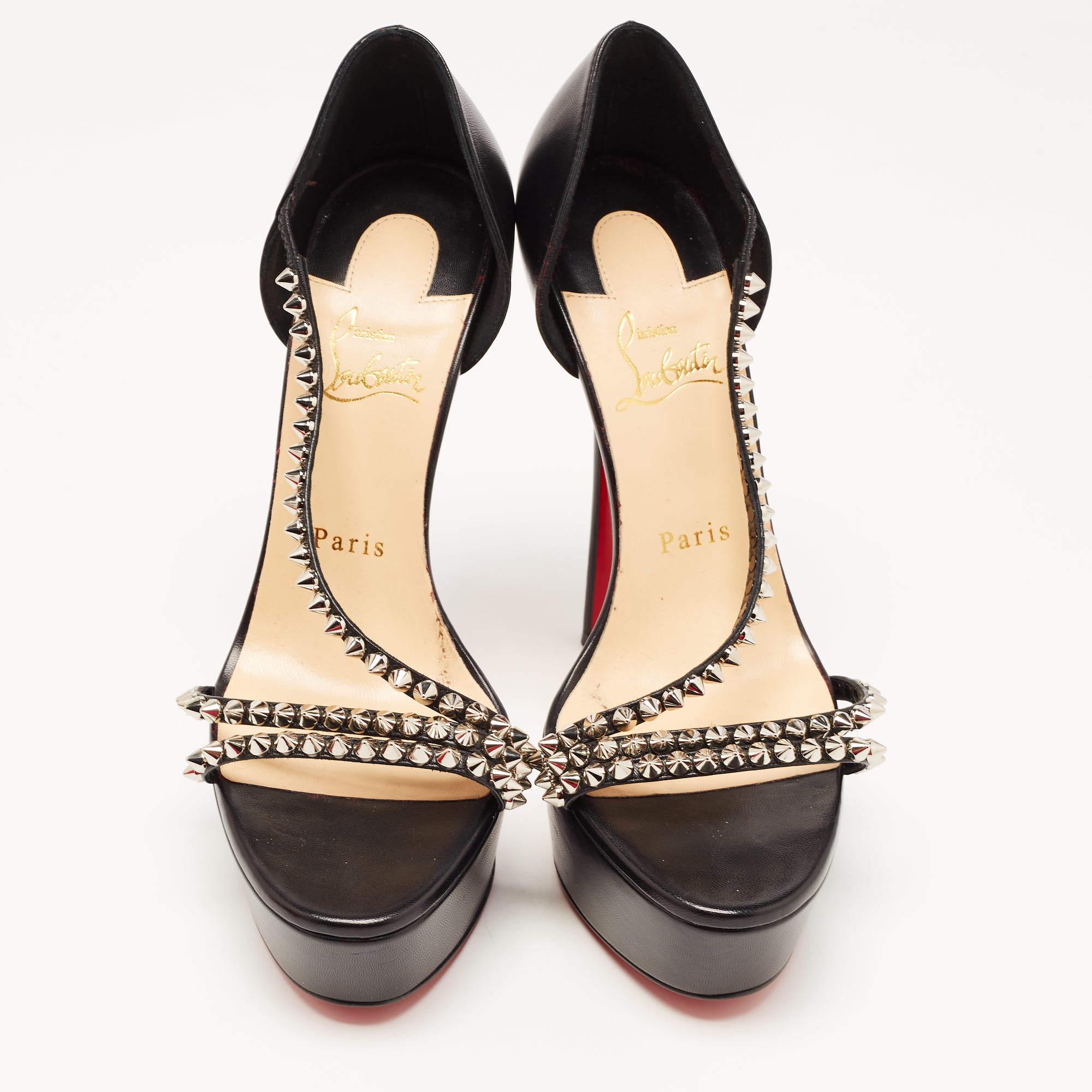 Christian Louboutin Black Leather So Spike Alta Sandals Size 38 3