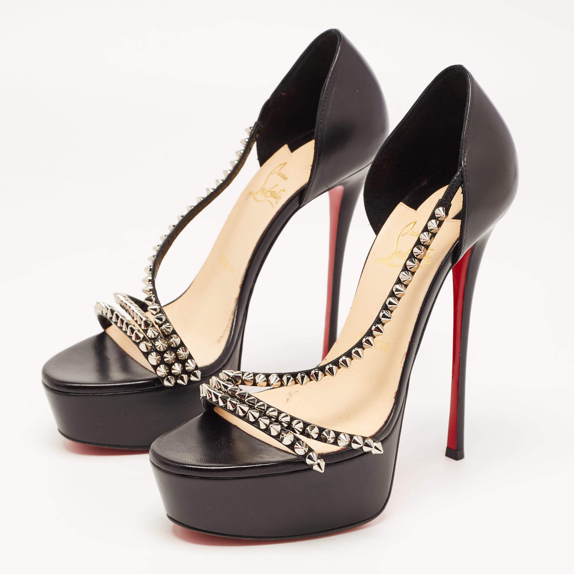 Christian Louboutin Black Leather So Spike Alta Sandals Size 38 4