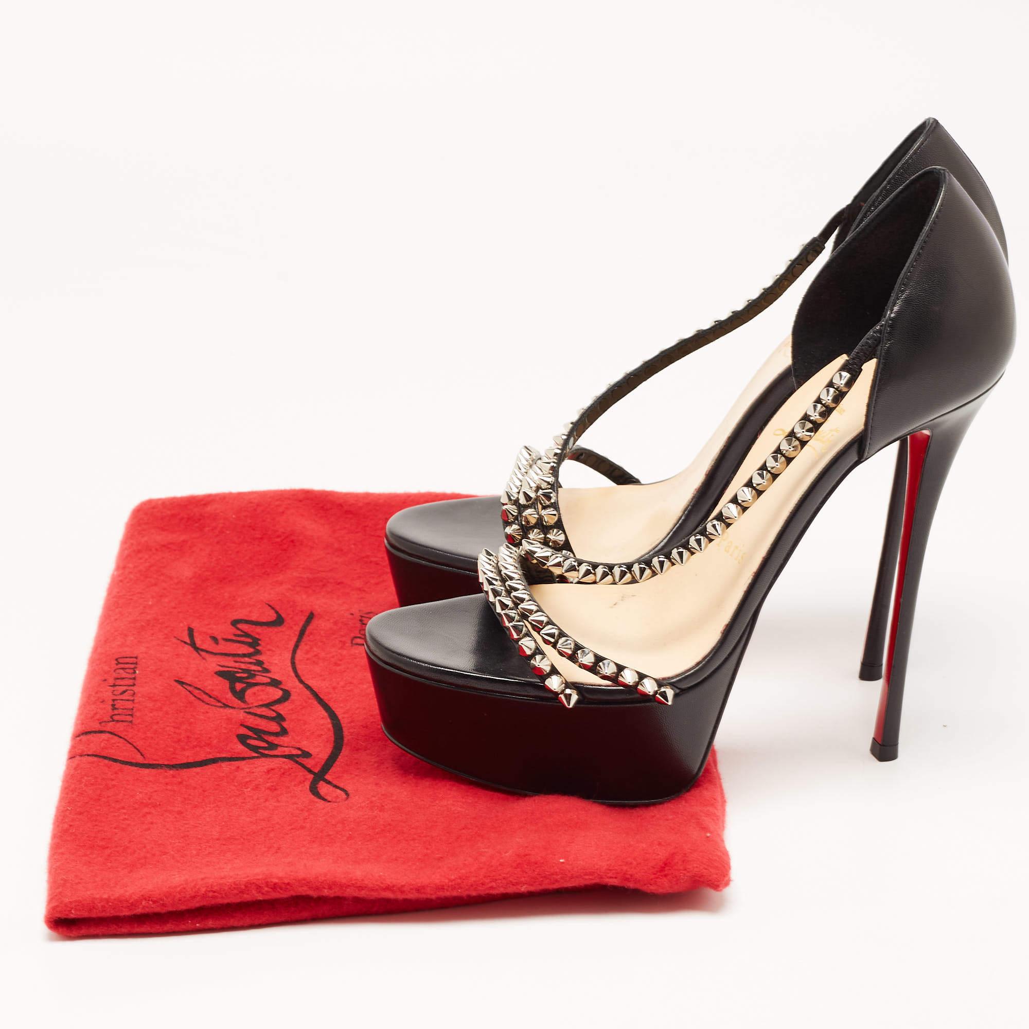 Christian Louboutin Black Leather So Spike Alta Sandals Size 38 5