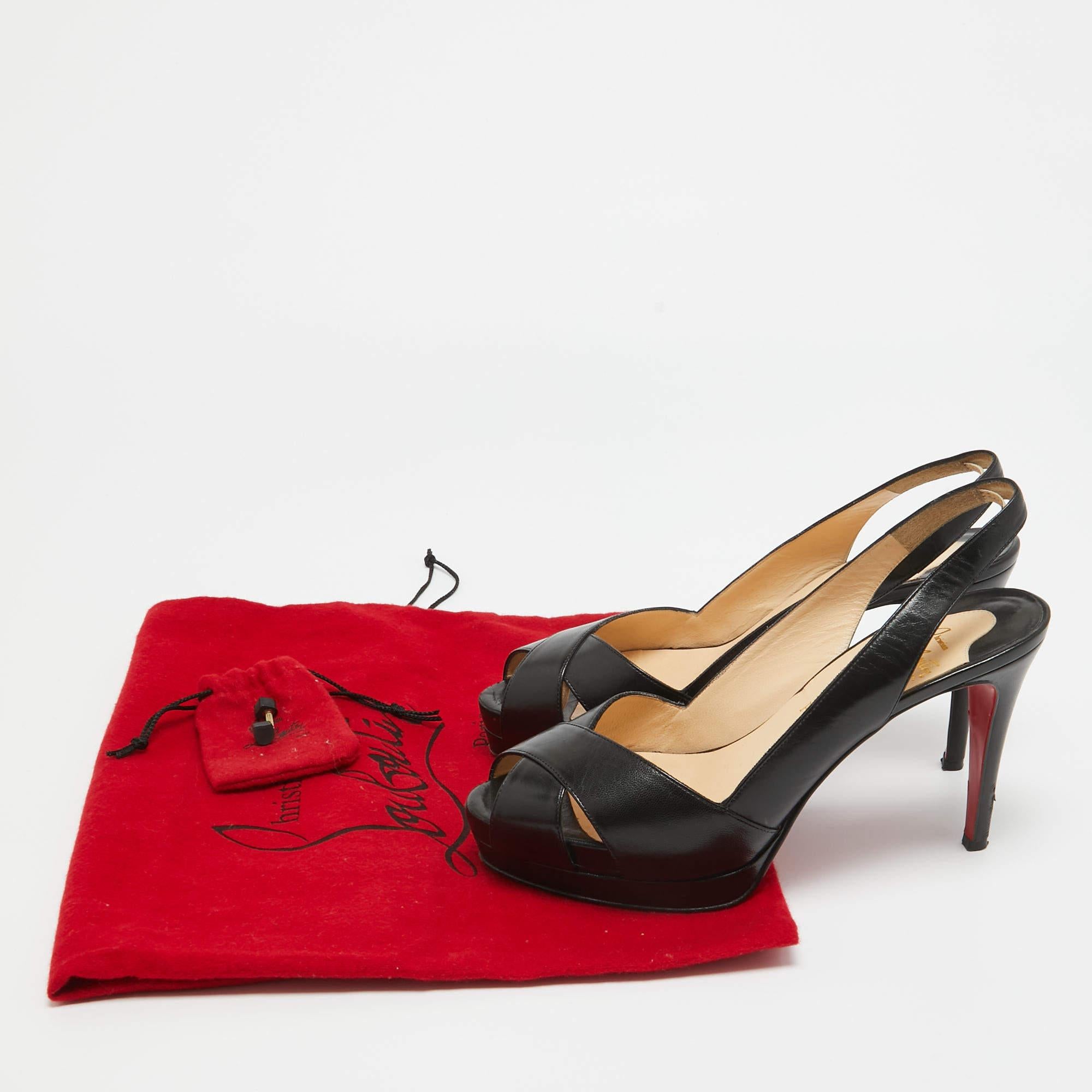 Christian Louboutin Black Leather Soso Slingback Pumps Size 38 For Sale 6