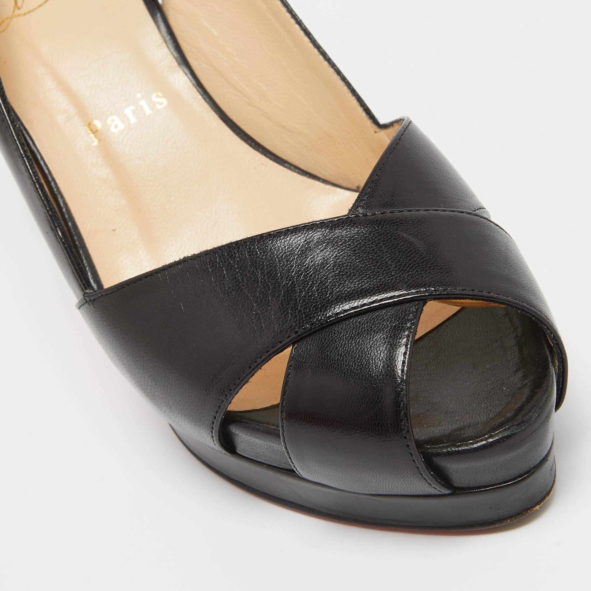 Christian Louboutin Black Leather Soso Slingback Pumps Size 38 For Sale 2