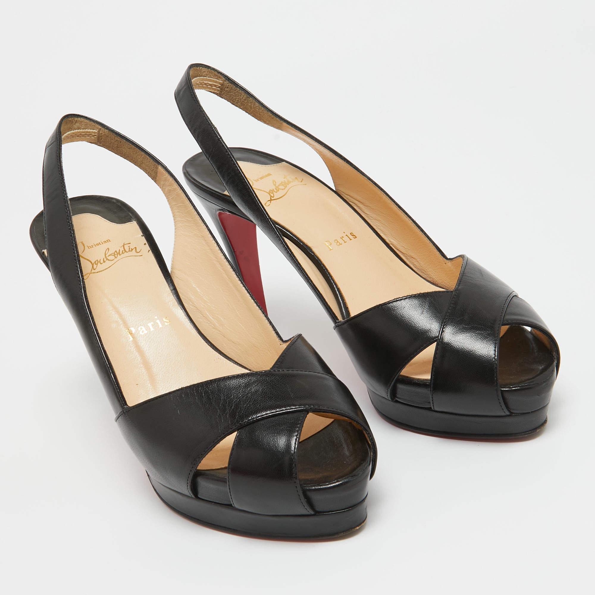 Christian Louboutin Black Leather Soso Slingback Pumps Size 38 For Sale 3