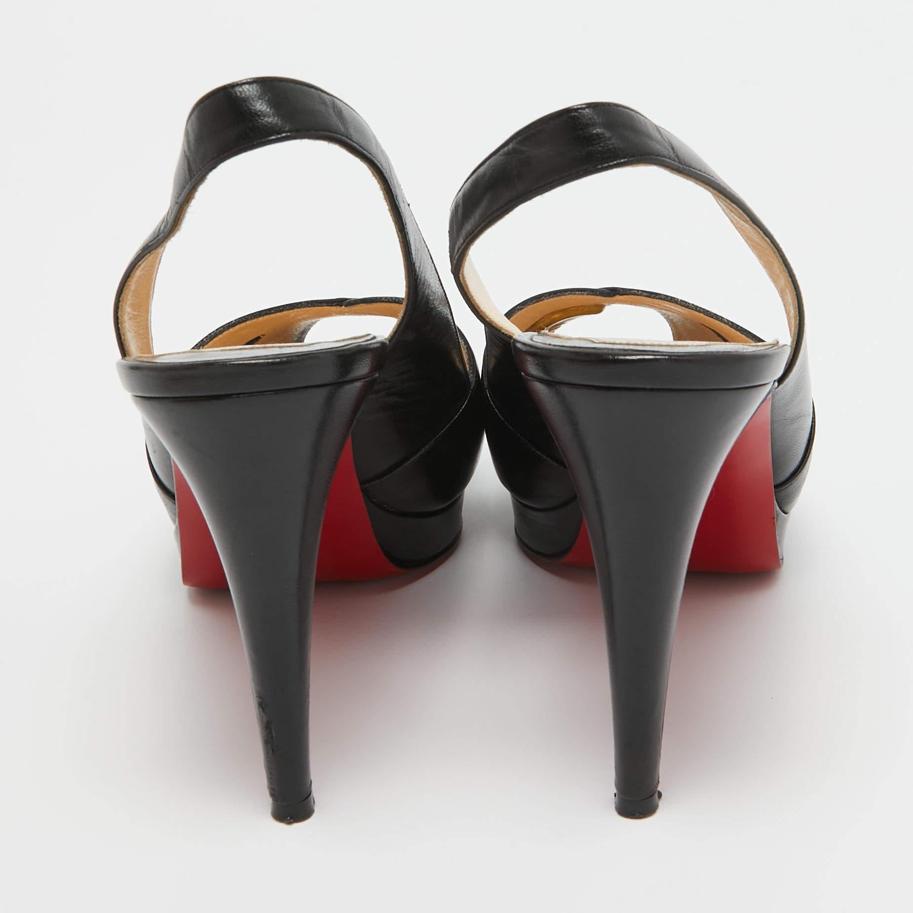 Christian Louboutin Black Leather Soso Slingback Pumps Size 38 For Sale 4
