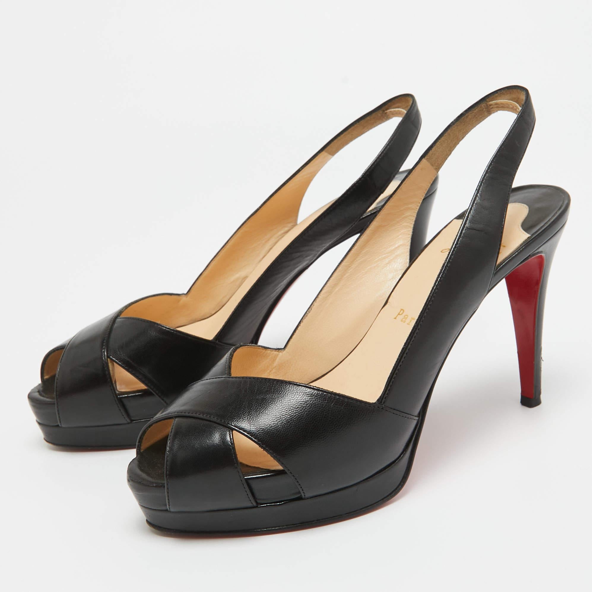Christian Louboutin Black Leather Soso Slingback Pumps Size 38 For Sale 5