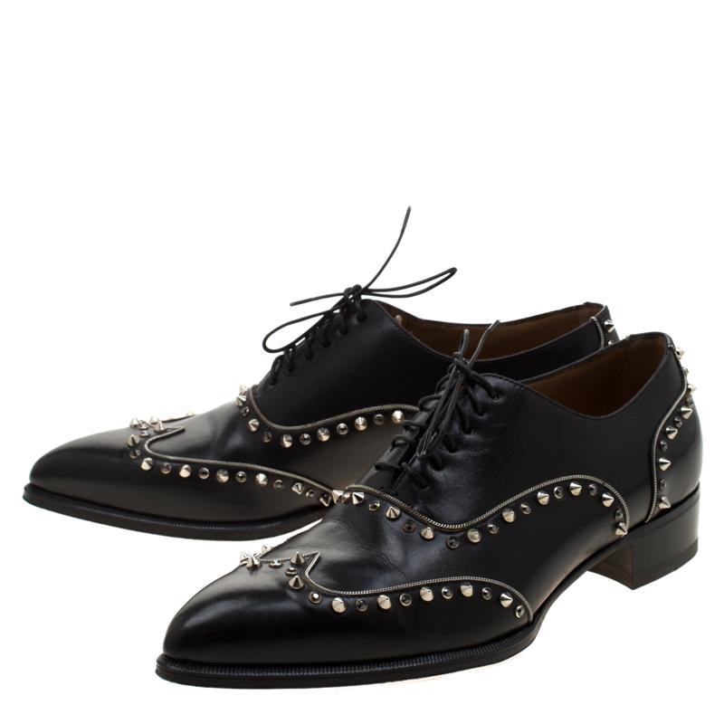 Christian Louboutin Black Leather Spike And Trim Wing Tip Lace Up Oxford Size 42 1