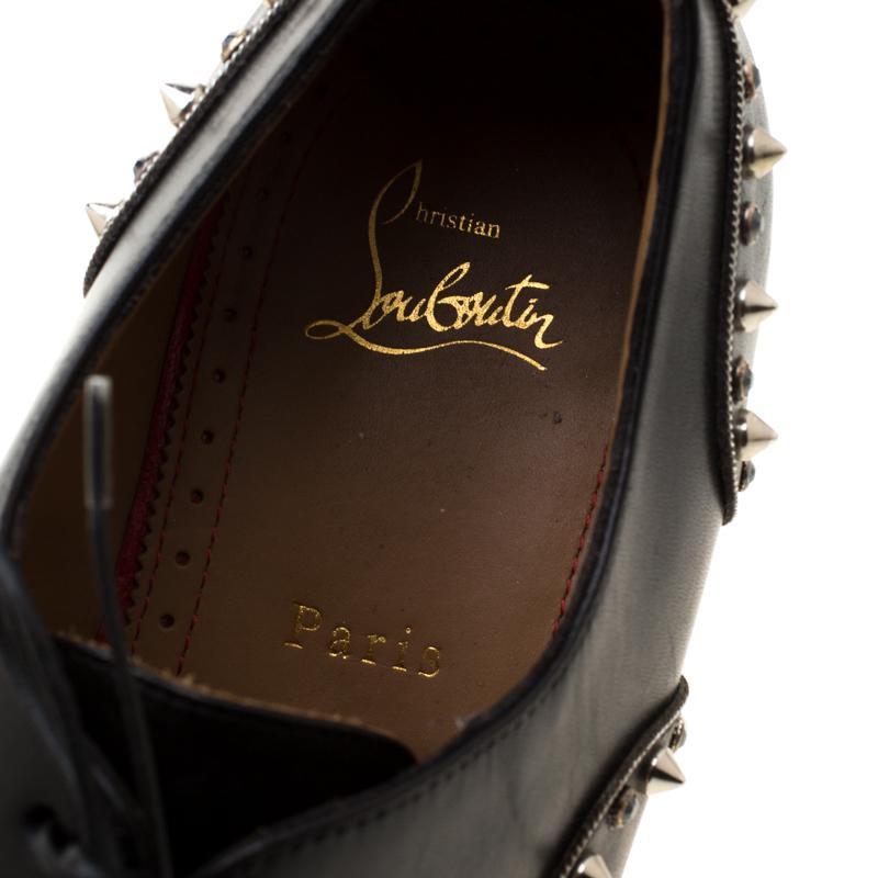 Christian Louboutin Black Leather Spike And Trim Wing Tip Lace Up Oxford Size 42 2