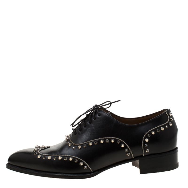 Christian Louboutin Black Leather Spike And Trim Wing Tip Lace Up Oxford Size 42 3