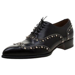 Christian Louboutin Black Leather Spike And Trim Wing Tip Lace Up Oxford Size 42