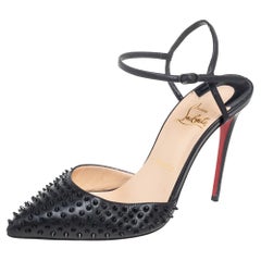Christian Louboutin Black Leather Spike Baila Ankle-Strap Sandals Size 37
