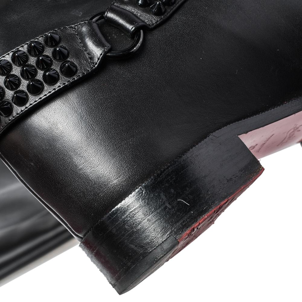 Christian Louboutin Black Leather Spike Cap Toe Egoutina Knee Boots Size 37 In Good Condition In Dubai, Al Qouz 2