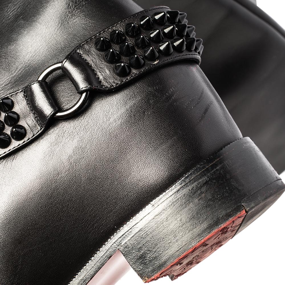 Women's Christian Louboutin Black Leather Spike Cap Toe Egoutina Knee Boots Size 37