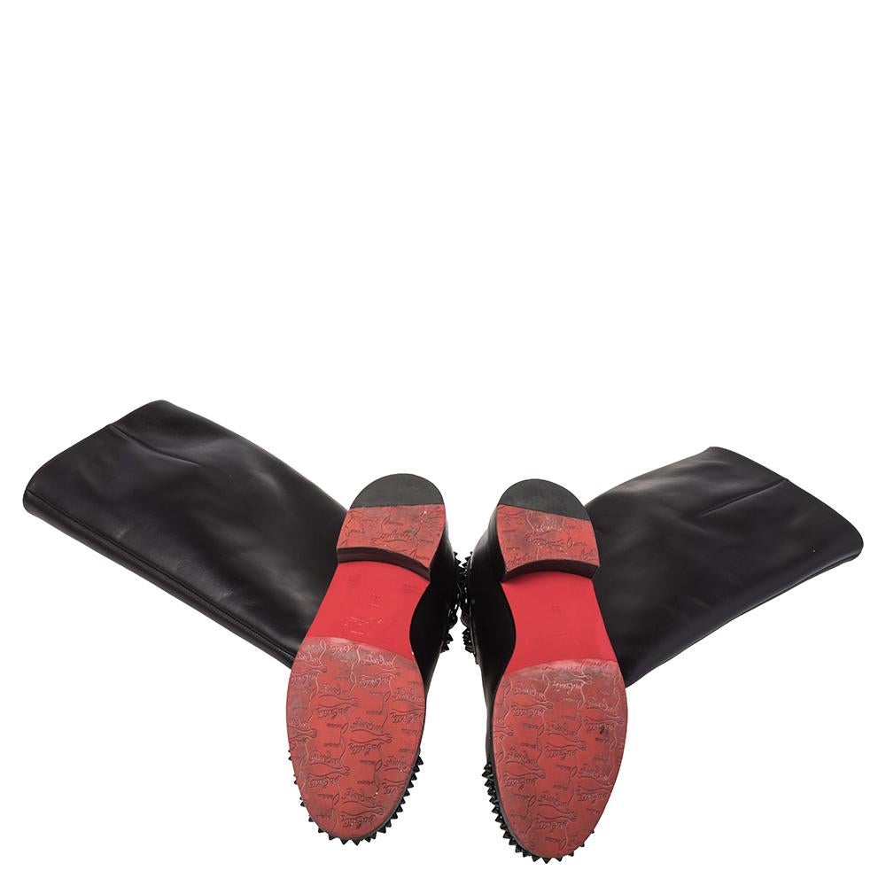 Christian Louboutin Black Leather Spike Cap Toe Egoutina Knee Boots Size 37 3