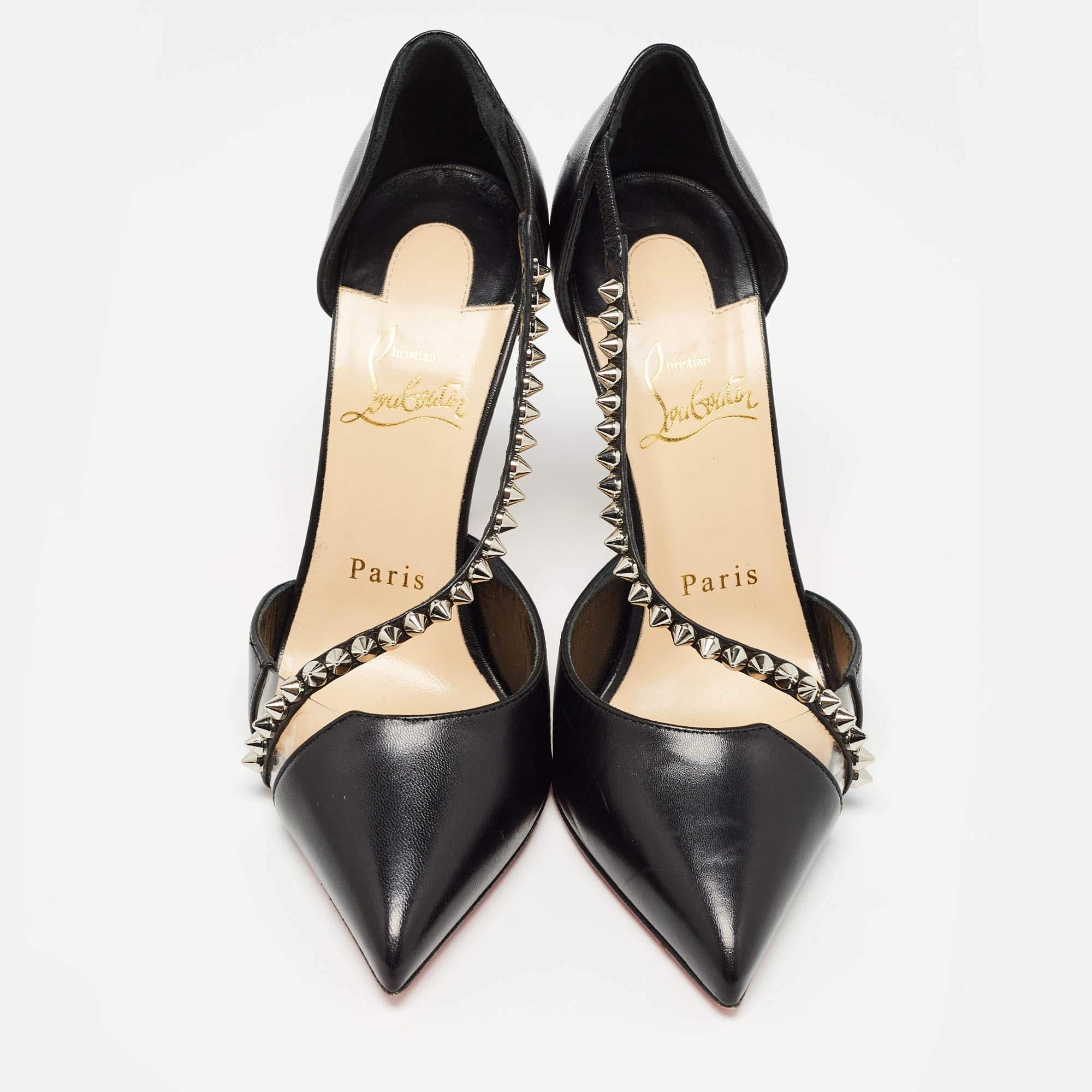 Christian Louboutin Black Leather Spike Cross Pumps Size 35.5 1