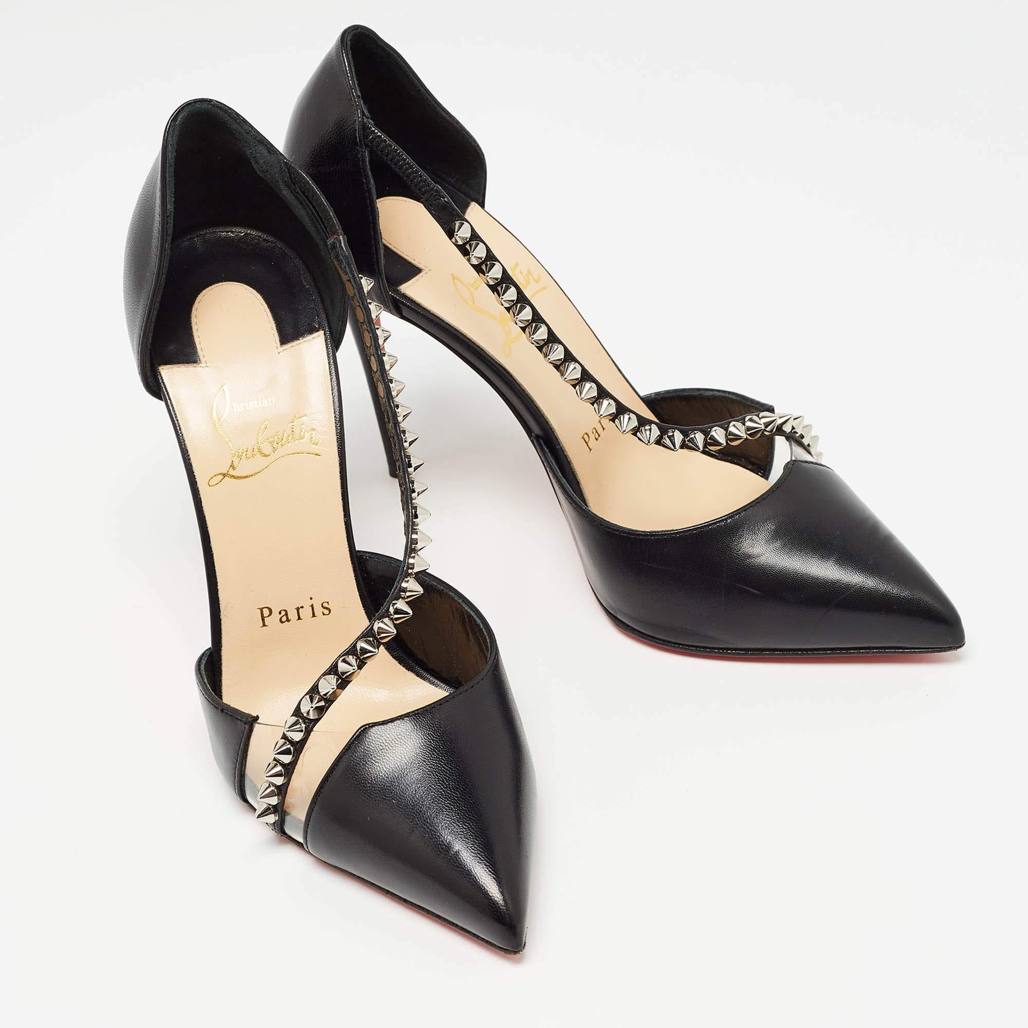 Christian Louboutin Black Leather Spike Cross Pumps Size 35.5 2