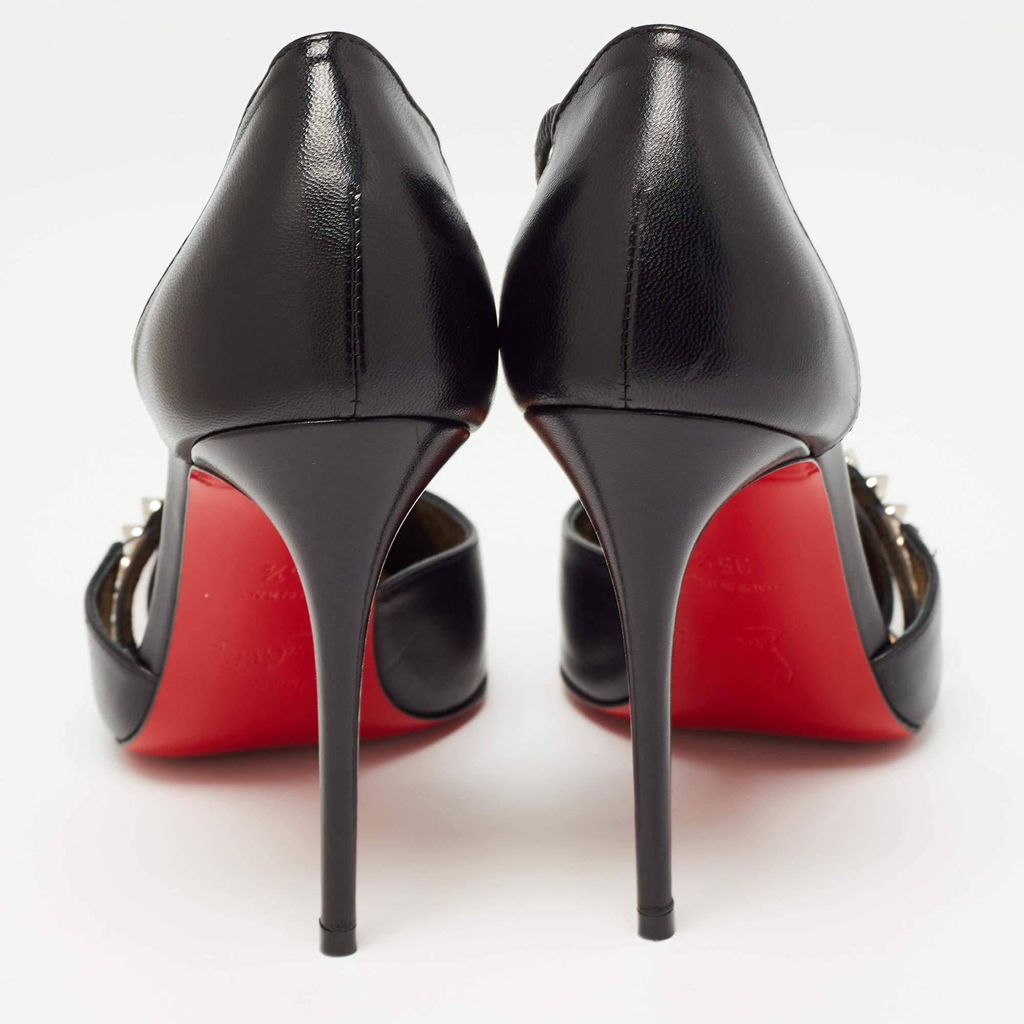 Christian Louboutin Black Leather Spike Cross Pumps Size 35.5 3