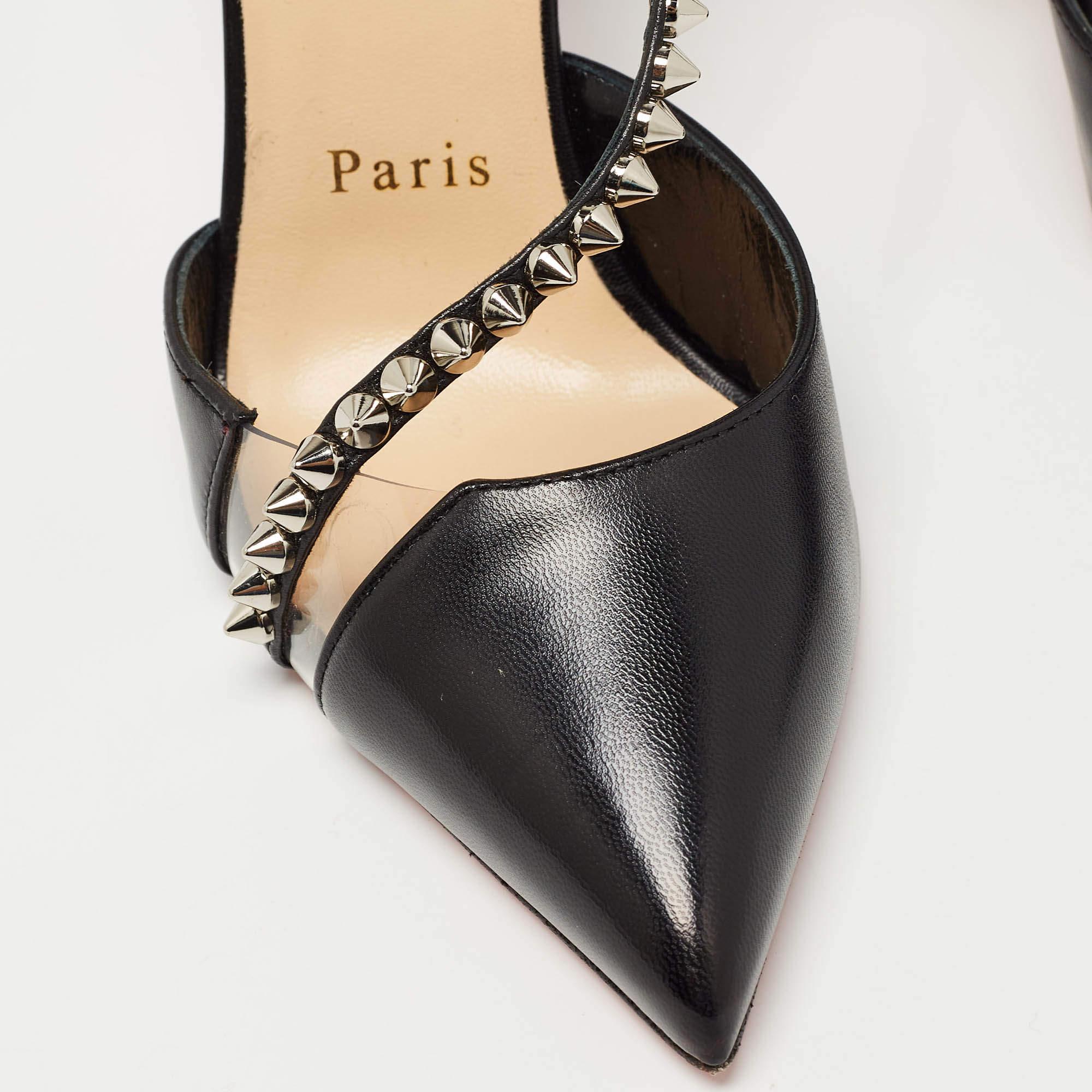 Christian Louboutin Black Leather Spike Cross Pumps Size 35.5 4