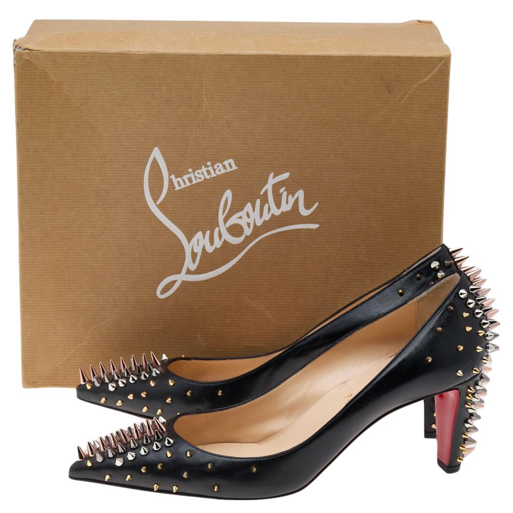 Christian Louboutin Black Leather Spike Dinosa Pumps Size 41 In Good Condition In Dubai, Al Qouz 2