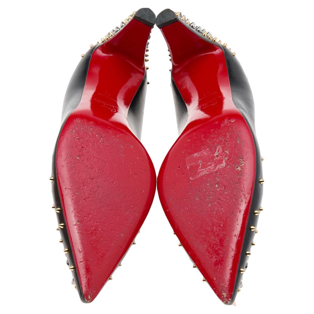 Women's Christian Louboutin Black Leather Spike Dinosa Pumps Size 41