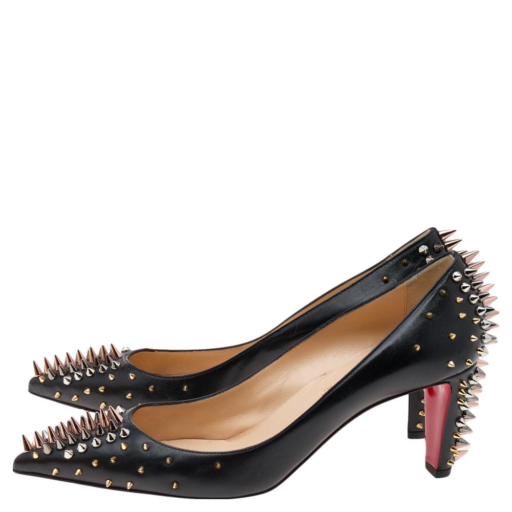 Christian Louboutin Black Leather Spike Dinosa Pumps Size 41 1