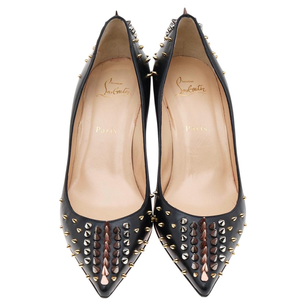 Christian Louboutin Black Leather Spike Dinosa Pumps Size 41 2