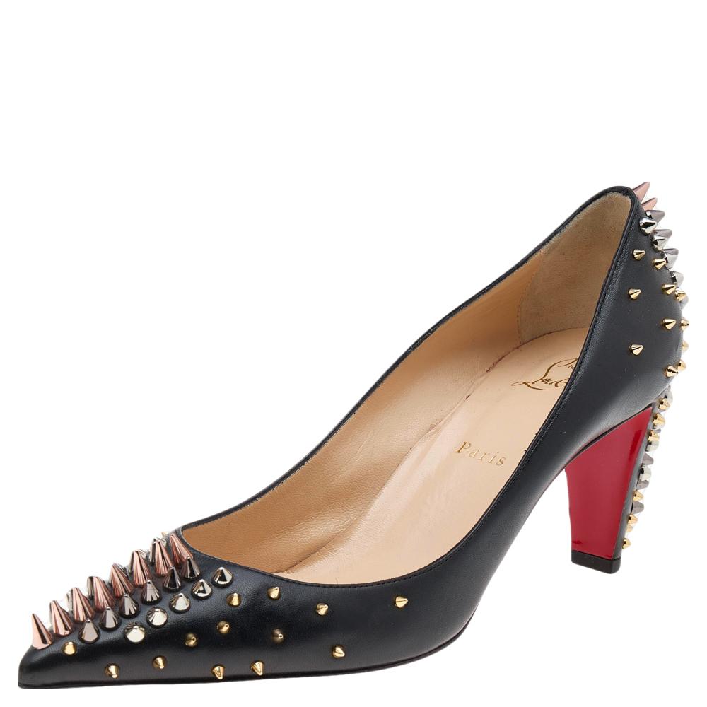 Christian Louboutin Black Leather Spike Dinosa Pumps Size 41 4