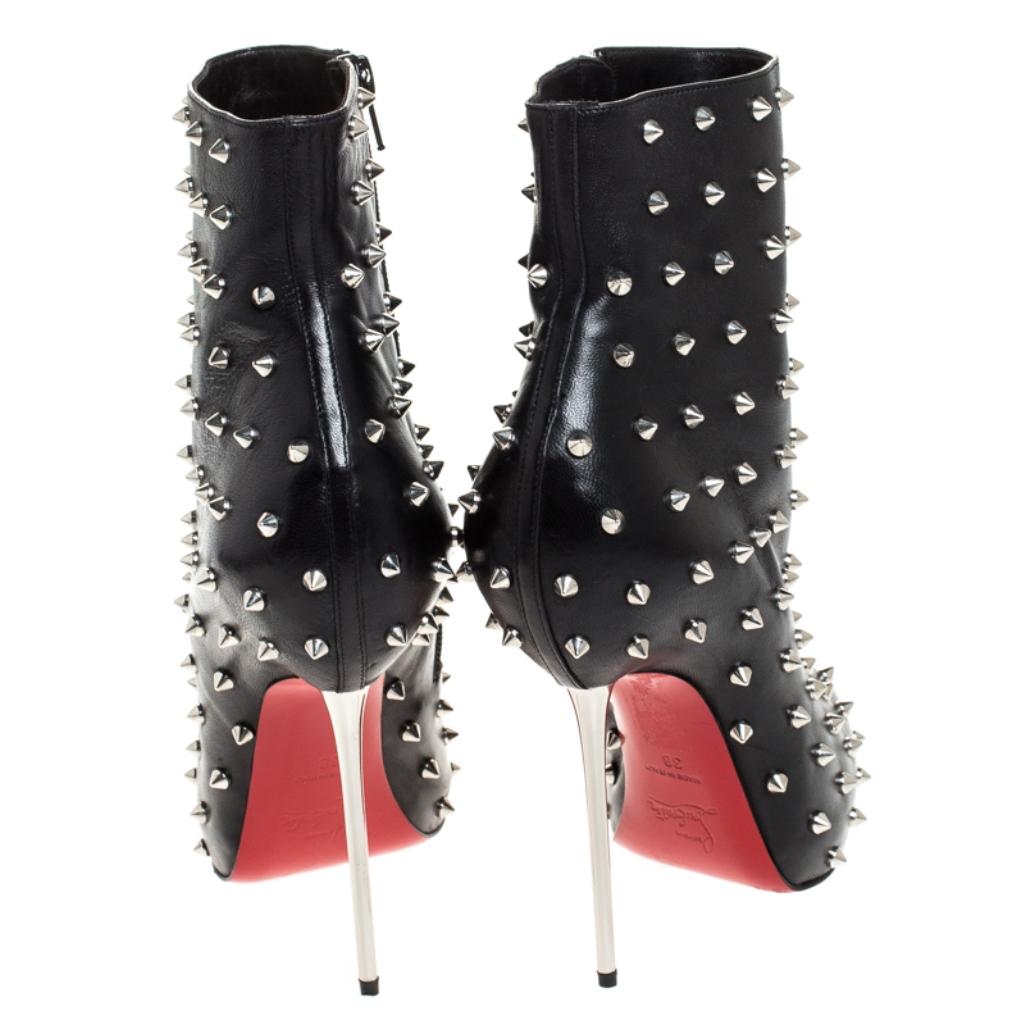 Christian Louboutin Black Leather Spike Metal Heel Ankle Boots Size 38 1