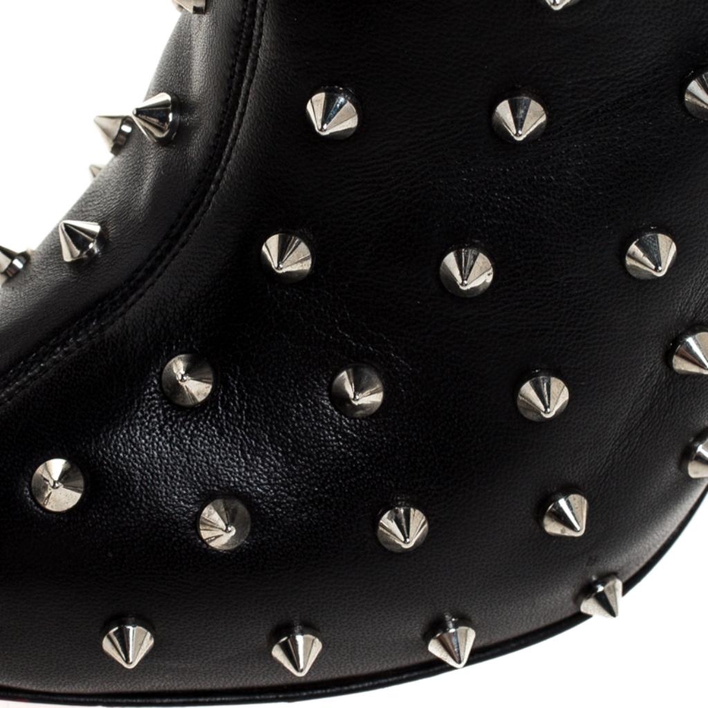 Christian Louboutin Black Leather Spike Metal Heel Ankle Boots Size 38 3