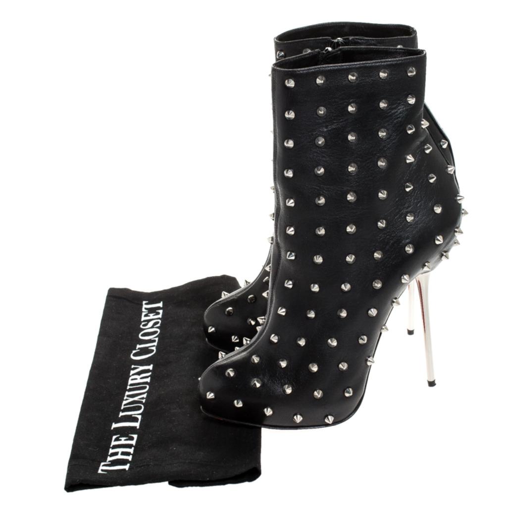 Christian Louboutin Black Leather Spike Metal Heel Ankle Boots Size 38 4