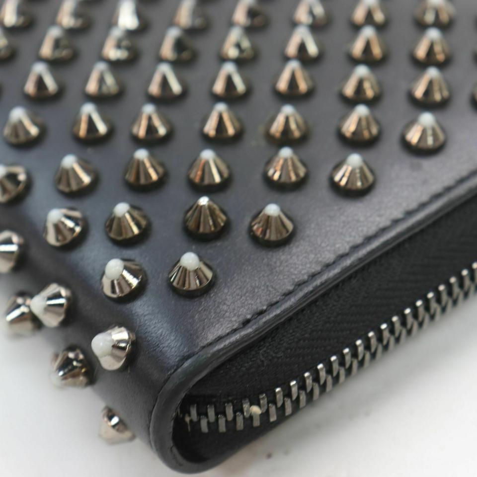 Christian Louboutin Black Leather Spike Panettone Zippy Wallet Zip Around 858288 3