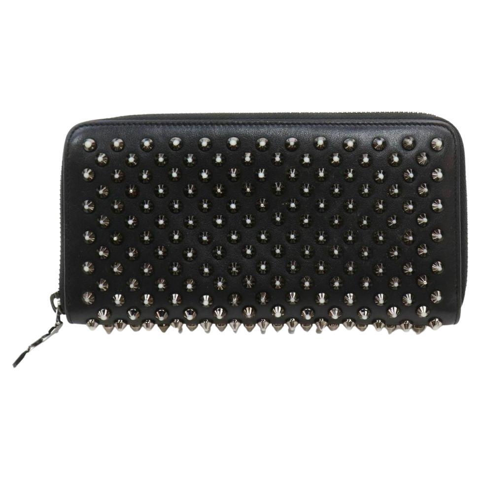 Christian Louboutin Black Leather Spike Panettone Zippy Wallet Zip Around 858288