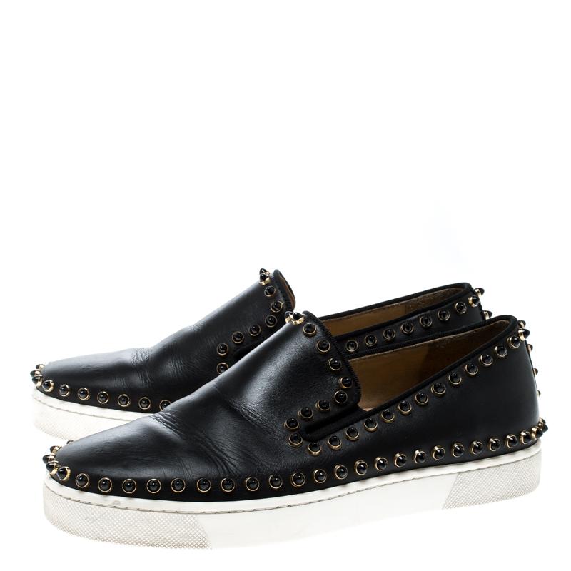 Christian Louboutin Black Leather Spike Pik Boat Slip On Sneakers Size ...