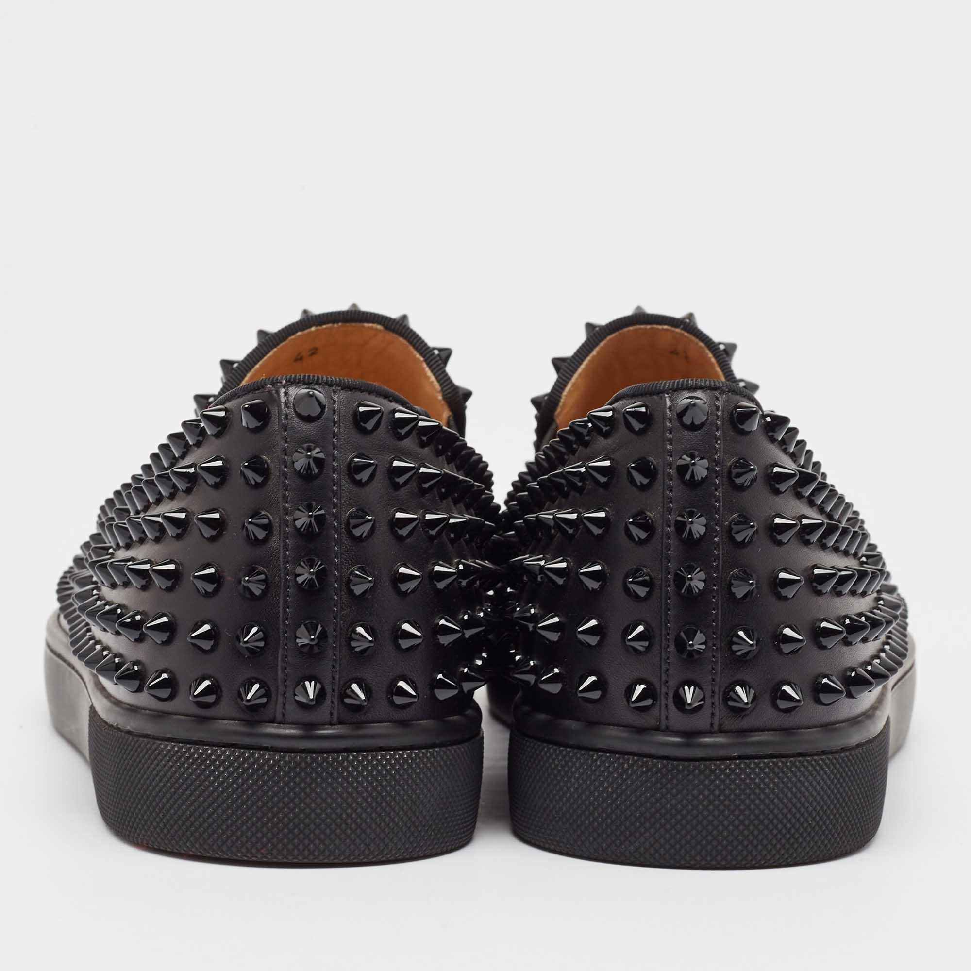 Christian Louboutin Black Leather Spike Roller Boat Sneakers Size 42 1